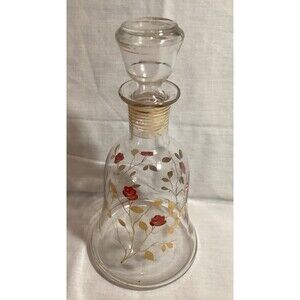 Decanter Hand Painted Delicate Pink Rose Clear with Gold Trim Liquor Wine